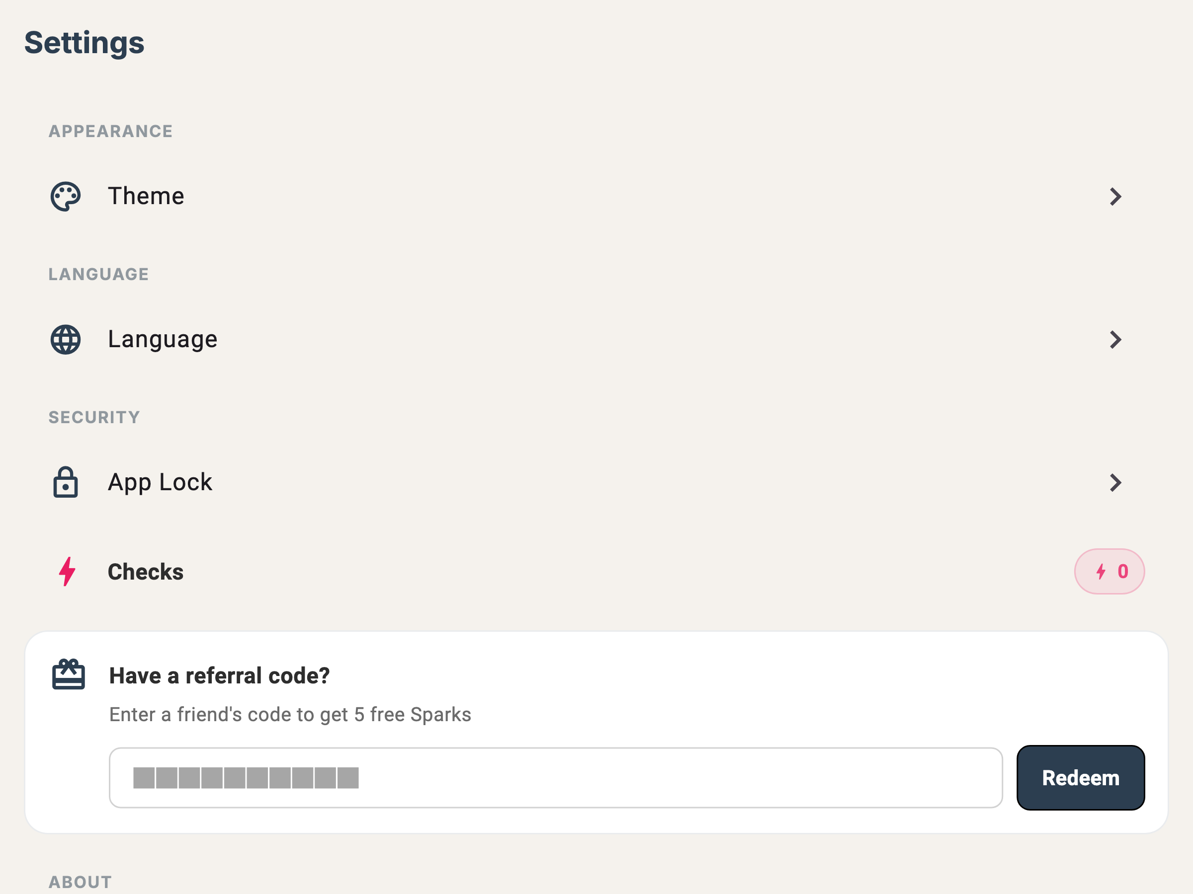 PlateCheck Settings screen — language, theme, vault